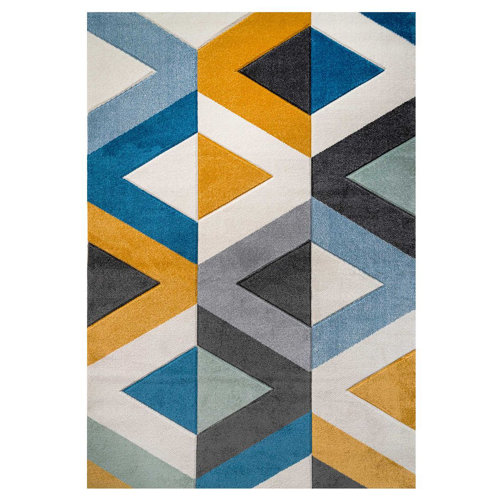 Corrigan Studio Radstock Power Loom Blue/Grey/Orange Rug & Reviews